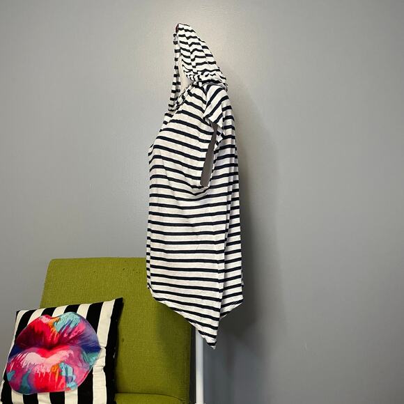Hard Tail Blue White Striped Linen Hooded Top - Picture 3 of 6